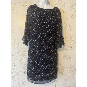 Karl Lagerfeld Dress Size 8 Ruffle Sheath Navy Blue White Polka Dot 051 NWT
